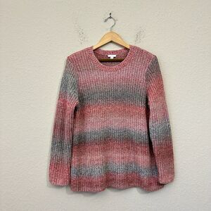 J. JILL Striped Chunky Knit Crew Neck Pullover Sweater Bohemian in Multi
